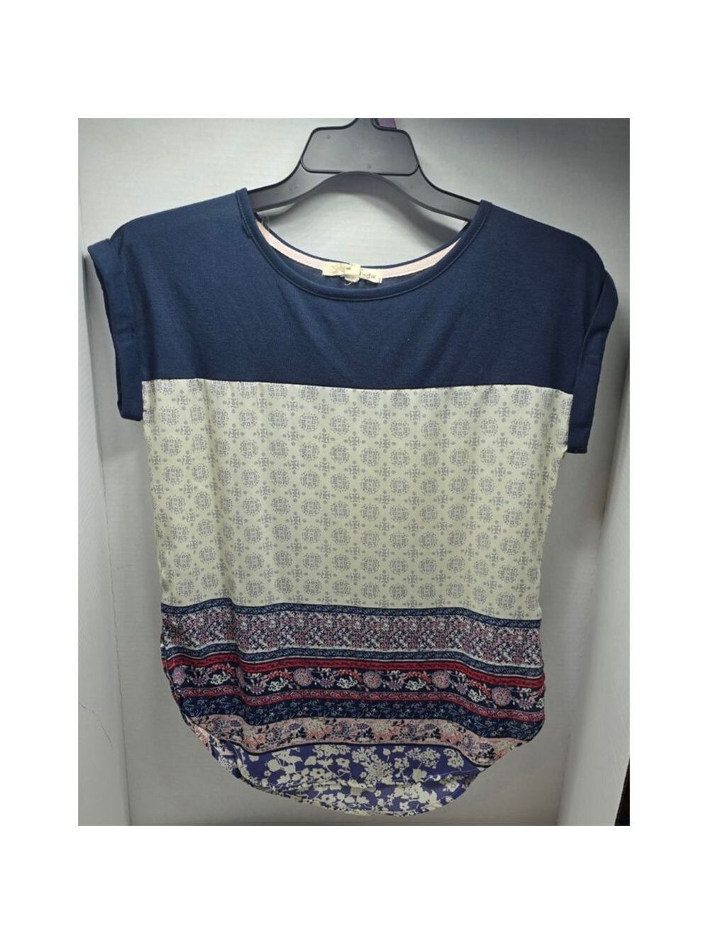 Juniors Rewind Short Sleeve Tee S Blue Beige Floral